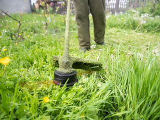 Motorsense Motorsense im grünen Garten im Einsatz.